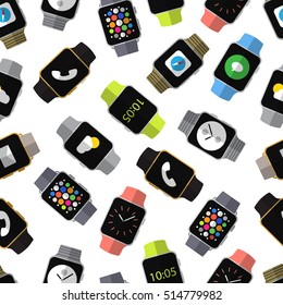 Seamless pattern background with simple smart watch flat icons  on white background vector illustration