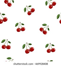 Seamless pattern background, small cherry red stickers same sizes ripe berries. White background