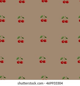 Seamless pattern background small cherry red ripe berries. Brown background