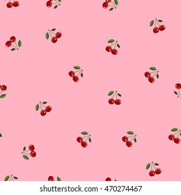 Seamless pattern background, small cherry red same sizes ripe berries. Pink background