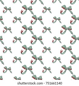 Seamless pattern background with small green dotted bow. Vector backdrop for holiday decorating greeting cards for wedding, bridal, birthday, Valentine's day, new year, Christmas.