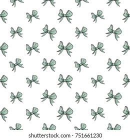 Seamless pattern background with small green stripped bow. Vector backdrop for holiday decorating greeting cards for wedding, bridal, birthday, Valentine's day, new year, Christmas.