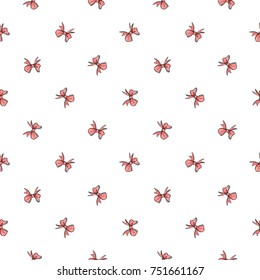Seamless pattern background with small red stripped bow. Vector backdrop for holiday decorating greeting cards for wedding, bridal, birthday, Valentine's day, new year, Christmas.