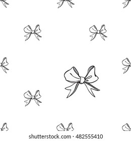 Seamless pattern background with small white bow. Vector backdrop for holiday decorating greeting cards for wedding, bridal, birthday, Valentine's day, new year, Christmas.
