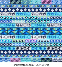  Seamless pattern background with soft blue tribal motif 