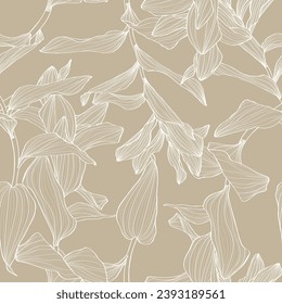 Arrière-plan harmonieux motif avec illustration dessinée à la main du sceau de Salomon (Polygonatum multiflorum). Illustration de ligne tropicale exotique.