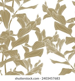 Seamless pattern background with Solomon's seal (Polygonatum multiflorum) drawing illustration. Exotic tropical line illustration.