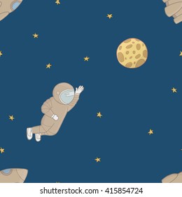 Seamless pattern background space. Cartoon astronaut vector