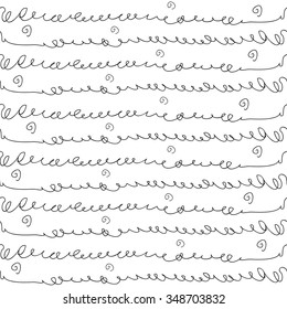 Seamless pattern background with spirals and curls in hand-drawn doodle style. Vector illustration.