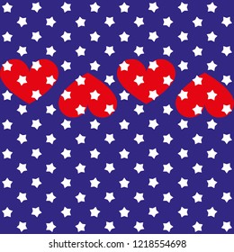 Seamless pattern background with stars and hearts for fabric and gift paper decoration
