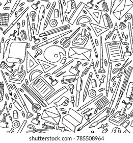 Seamless pattern background Stationary kids hand drawing set illustration isolated on white background
