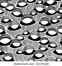 seamless pattern background, strokes and lines, black and white, oval ornament