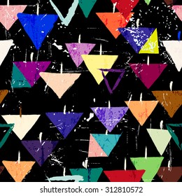 seamless pattern background, with strokes, splashes and triangles, on black