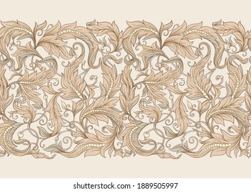 Seamless pattern, background in the style of baroque, renaissance Trendy floral vintage pattern Colored vector illustration