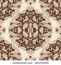 Seamless pattern, background in the style of baroque, renaissance Trendy floral vintage pattern Colored vector illustration