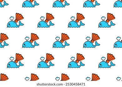 Seamless pattern background with summer themed icons, flat and colorful style.
