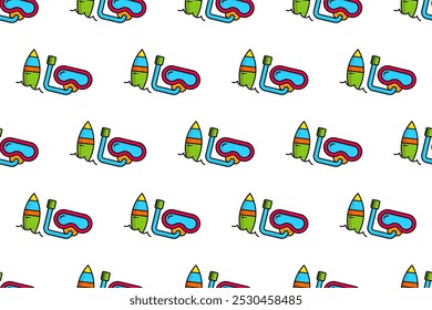 Seamless pattern background with summer themed icons, flat and colorful style.
