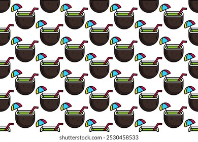 Seamless pattern background with summer themed icons, flat and colorful style.