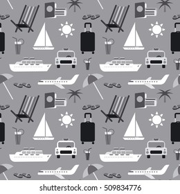 seamless pattern background of summer travel in gray colors