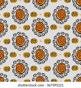 Seamless pattern background with sun in hand-drawn ethnic style. Vector illustration.