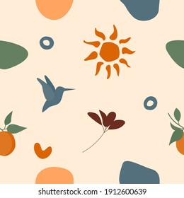 Nahtloser Musterhintergrund. Sonniges Sommermuster für Design-Wickelpapier, Tapete, Stoff, Kind schließt Textilien etc.