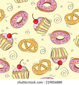 Seamless pattern background - sweet cakes - vector illustration