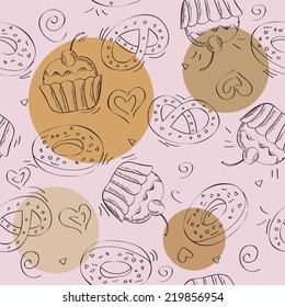 Seamless pattern background - sweet cakes - vector illustration