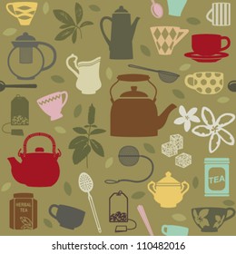 Seamless pattern background with tea related symbols 1