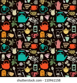 Seamless pattern background with tea related symbols 2