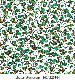 seamless pattern background templates, illustration of ornamental plants and butterflies in spring. vector illustration