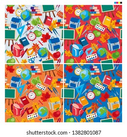 Seamless pattern background texture of school items. Vector graphics