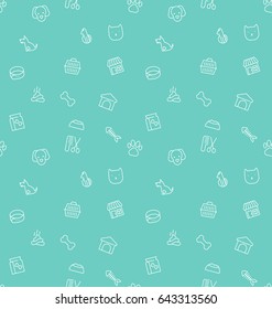 Seamless pattern and background with thin line icons related to pets and animals for pet shop websites and prints. Vector illustration.