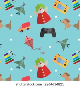 Sencillo fondo de patrón con iconos de juguete Vector