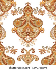 Seamless pattern, background with traditional paisley. Floral vector illustration in damask style. Colored vector illustration.

