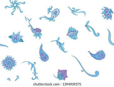 Seamless pattern, background with traditional paisley. Floral vector illustration in damask style. Colored vector illustration.
