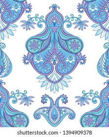 Seamless pattern, background with traditional paisley. Floral vector illustration in damask style. Colored vector illustration.
