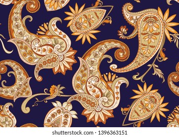 Seamless pattern, background with traditional paisley. Floral vector illustration in damask style. Colored vector illustration.
