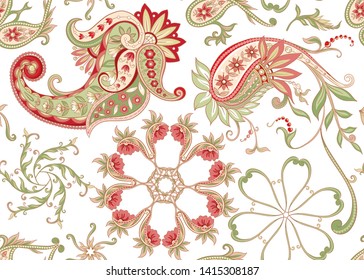 Seamless pattern, background with traditional paisley. Floral vector illustration in damask style. Colored vector illustration.
