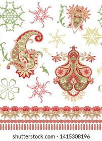 Seamless pattern, background with traditional paisley. Floral vector illustration in damask style. Colored vector illustration.
