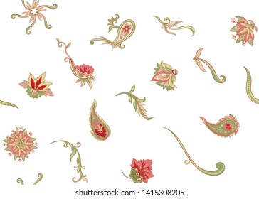 Seamless pattern, background with traditional paisley. Floral vector illustration in damask style. Colored vector illustration.
