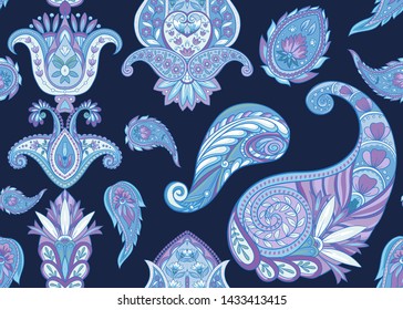 Seamless pattern, background with traditional paisley. Floral vector illustration in damask style. Colored vector illustration.
