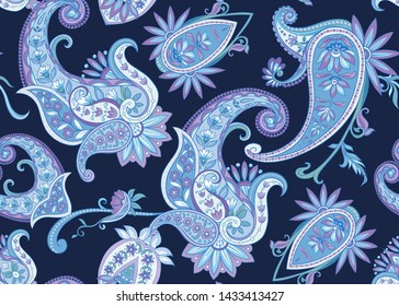 Seamless pattern, background with traditional paisley. Floral vector illustration in damask style. Colored vector illustration.
