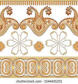 Seamless pattern, background with traditional paisley. Floral vector illustration in damask style. Colored vector illustration in autumn colors..