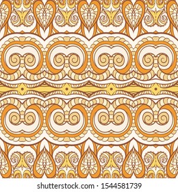 Seamless pattern, background with traditional paisley. Floral vector illustration in damask style. Colored vector illustration in autumn colors..