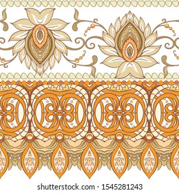 Seamless pattern, background with traditional paisley. Floral vector illustration in damask style. Colored vector illustration in autumn colors..