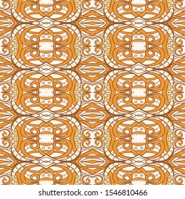 Seamless pattern, background with traditional paisley. Floral vector illustration in damask style. Colored vector illustration in autumn colors..