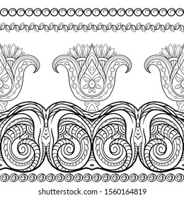 Seamless pattern, background with traditional paisley. Floral vector illustration in damask style. Outline design vector illustration...