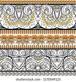 Seamless pattern, background with traditional paisley. Floral vector illustration in damask style. Colored and outline design vector illustration...