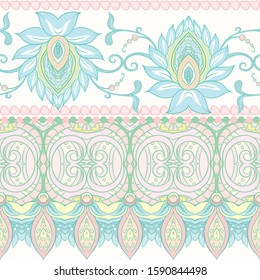 Seamless pattern, background with traditional paisley. Floral vector illustration in damask style. Colored vector illustration in pastel colors..