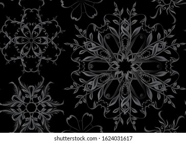 Seamless pattern, background with traditional paisley. Floral vector illustration in damask style. Vector illustration in black color..